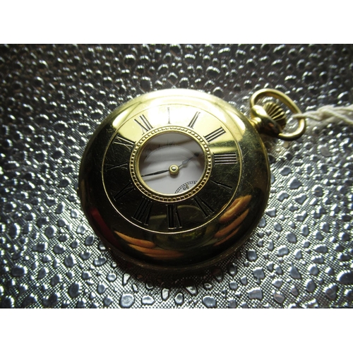 76 - Swiss, retail by Rusbridge of Scarborough, gold plated half hunter pocket watch,  movement stamped S... 