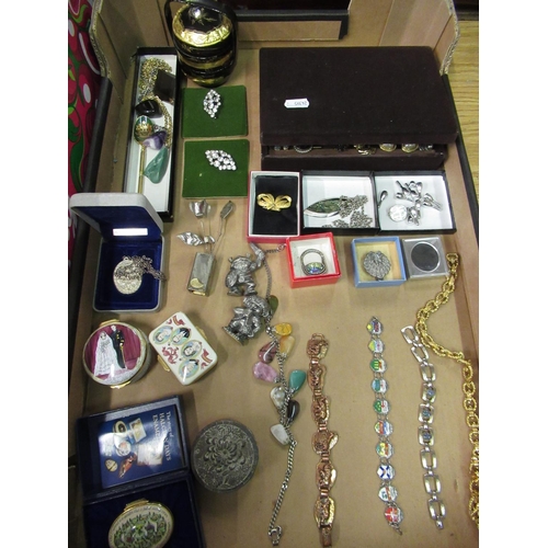 169 - Quantity of costume jewellery including a brass and enamel deco style oval broch, and a silver bookm... 