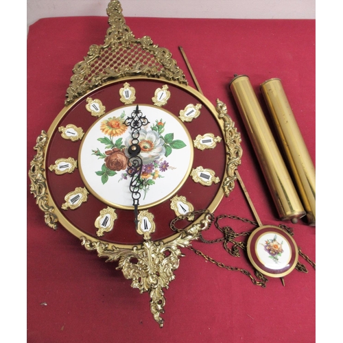 71 - 19th C style French quartz striking wall clock with faux pendulum and weights