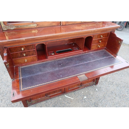 220 - Late Victorian mahogany secretaire bookcase, glazed doors, full front with lock stamped Hobbs and Co... 