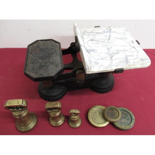 227 - Set of vintage scales with various brass weights