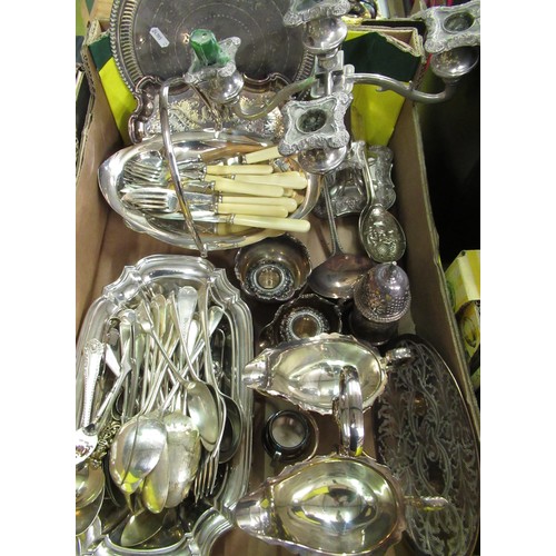 180 - EPNS four branch candelabra, an EPNS circular salver, various EPNS and other cutlery including fruit... 