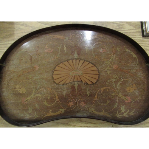 186 - Edwardian inlaid mahogany kidney shaped galleried tray with two brass handles, W65cm D40cm