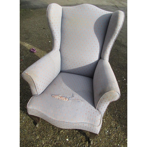 198 - Edwardian Geo. III style armchair with serpentine wing back and front on square tapered supports wit... 