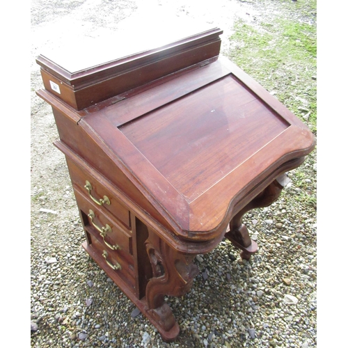 201 - Victorian style hardwood Davenport with top and slope front above eight pedestal drawers, W54cm D54c... 