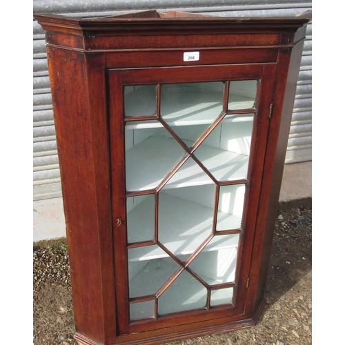 208 - Geo. III mahogany corner cabinet with astragal glazed door W73cm H103cm D45cm