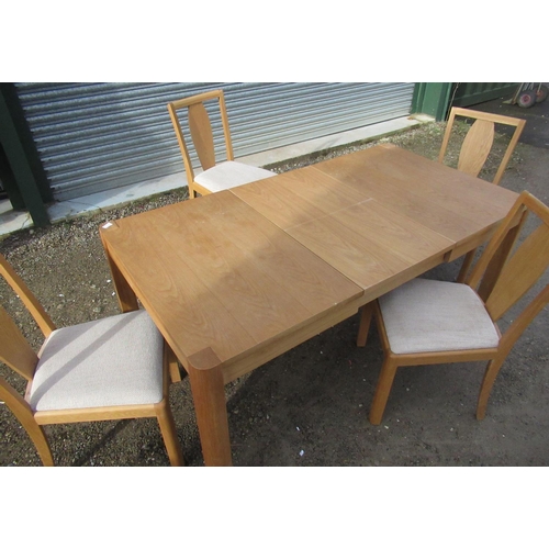 211 - Windsor oak rectangular extending dining table L170cm W90cm H74cm, and a set of four dining chairs w... 