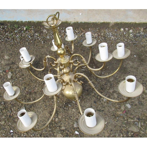 212 - Dutch style brass twelve branch chandelier H50cm W67cm