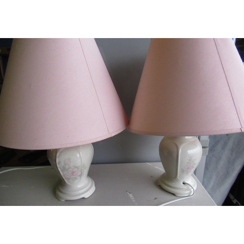 270 - Pair of Chinese style ceramic table lamps with pink shades (2)