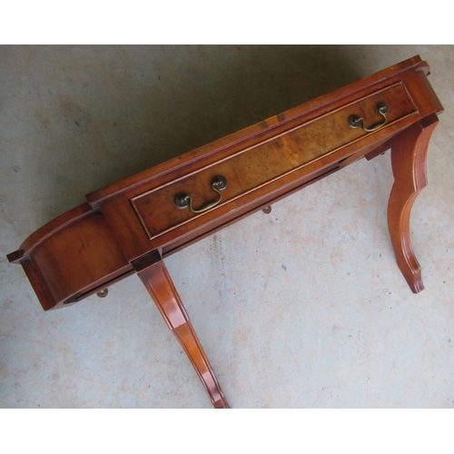 272 - Regency style yew veneer bow break front console table with frieze drawer on scroll supports W107cm ... 