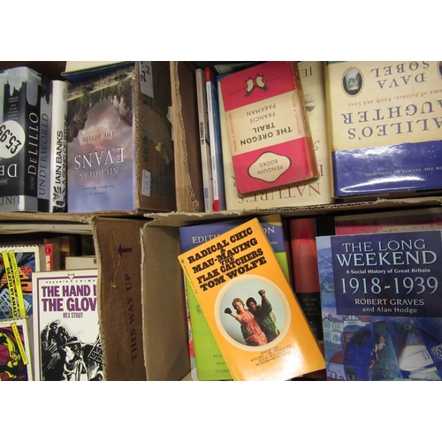 287 - Collection of novels some reference social history, etc hard and soft back (6 boxes)