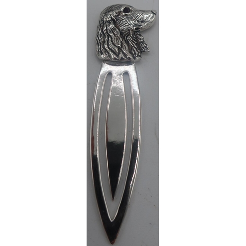 349 - Silver bookmark with spaniel head finial, stamped Sterling