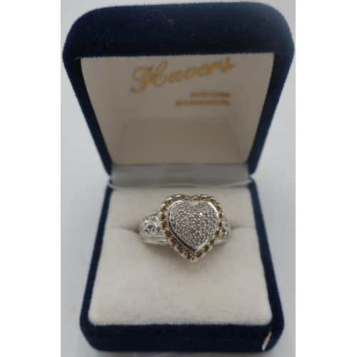 351 - Diamond heart shaped ring, stamped 925