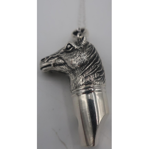 358 - Silver whistle in the form of a Horse, on chain stamped Sterling