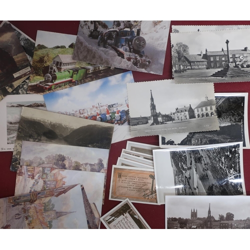 394 - Small collection of postcards including four views of Old Malton, after original paintings by W Hard... 