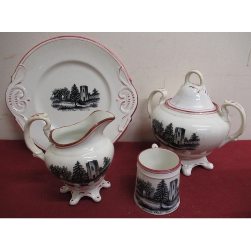 335 - Victorian part tea service, decorated with a study of Rosedale Abbey, North view comprising plate su... 