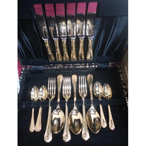 488 - 20th C kings pattern canteen of cutlery, and a cased Sheffield gold plated canteen of cutlery