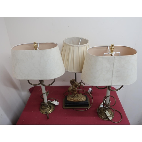 499 - Pair of neoclassical design table lamps with two scroll arms on fluted columns H55cm, and another ta... 