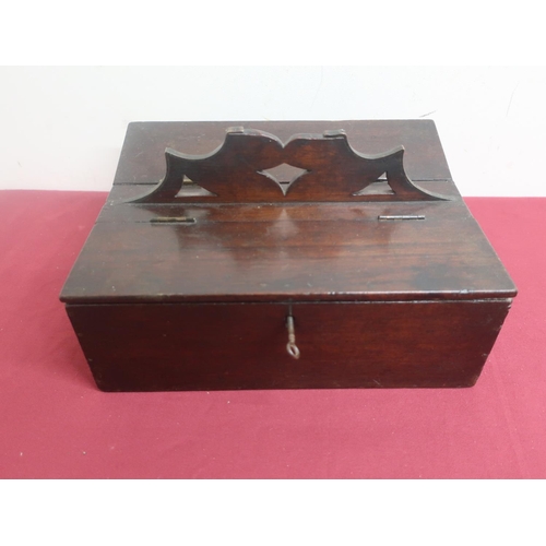 521 - 19th C oak cutlery box with twin hinge division and central pierced carry handle W32cm D24cm H22cm