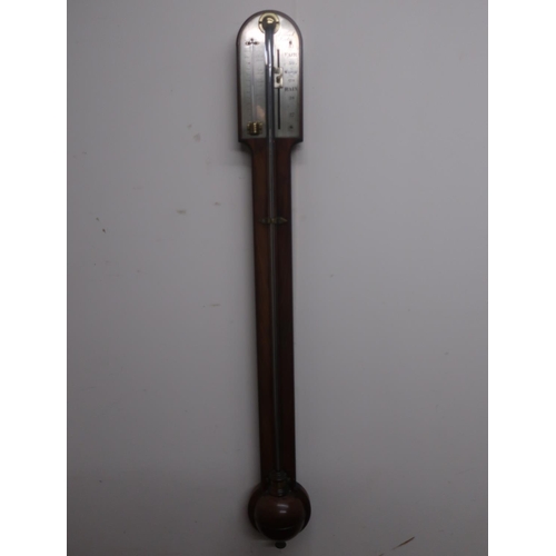 541 - Dolland of London mahogany stick barometer with silver dial and convex cistern cover