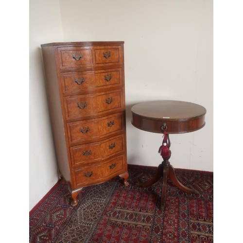 430 - George III style walnut and serpentine tall chest of drawers on cabriole legs W47cm H112cm D36cm and... 