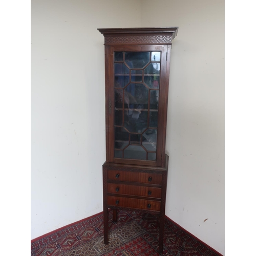 431 - Edwardian Chippendale style mahogany display cabinet with blind fret-fraise, an astragal glazed door... 