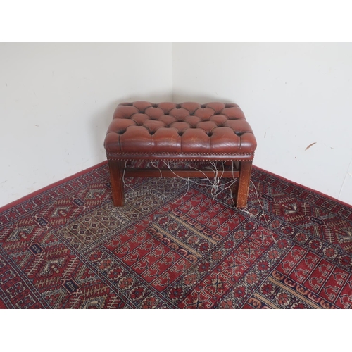 432 - George III style rectangular stool, with brass studded red leather top on square tapered supports wi... 