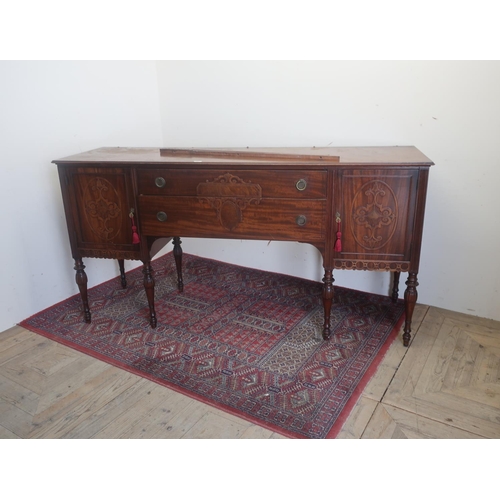 440 - Edwardian George III mahogany sideboard with two drawers enclosed by two doors on pendant carved tur... 