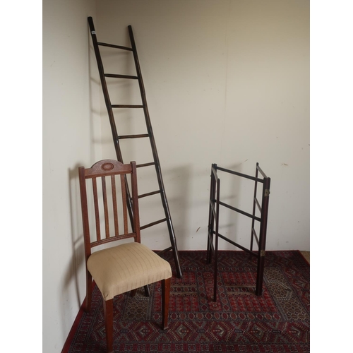 452 - Set of faux bamboo tread library ladder H218cm, and Edwardian oak dining chair an 20th C two fold to... 