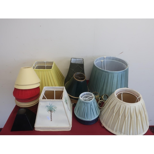 513 - Pair of fluted square pleated cotton table lampshades and other table lampshades, wall lightshades