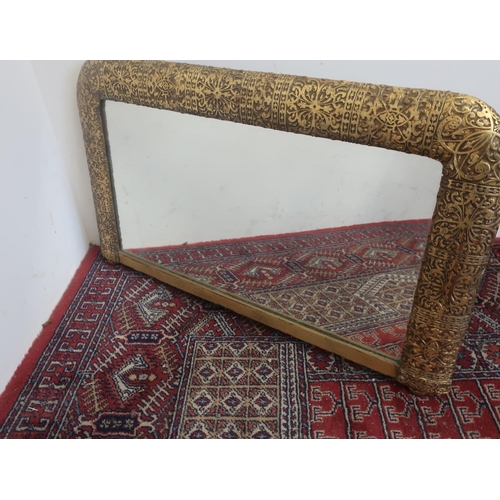 546 - Small Victorian over mantle mirror in gilt relief molded frame on ball supports, W81cm, H46cm