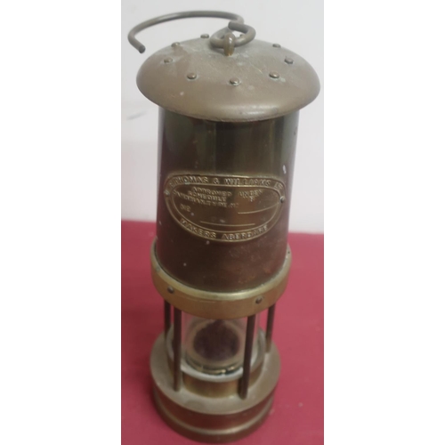 407 - E Thomas and Williams Ltd Aberdaire, approved under schedule type B Cambrian brass miners lamp H25cm