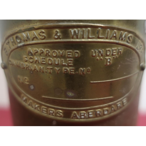 407 - E Thomas and Williams Ltd Aberdaire, approved under schedule type B Cambrian brass miners lamp H25cm