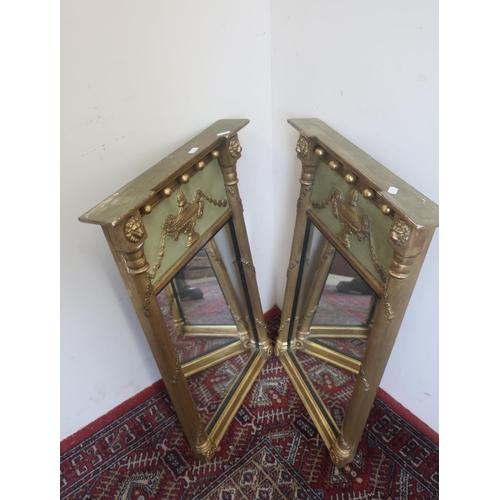 547 - Pair of Regency style gilt wood and painted wall mirrors, the frieze decorated with an urn H64cm W41... 