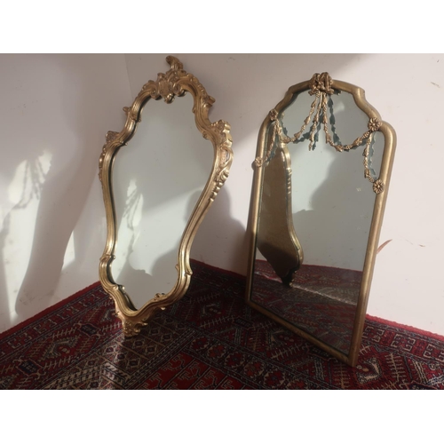 548 - Adam style wall mirror with ribbon tied crested H69cm W40cm and a Ricoco wall mirror in scroll decor... 