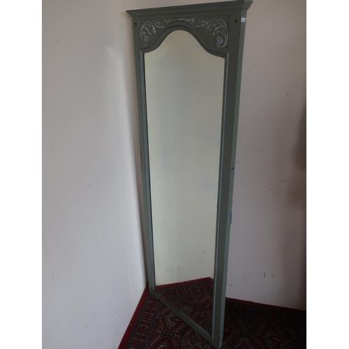 554 - Edwardian wall mounted dressing mirror in later vintage painted surround with highlighted scroll det... 