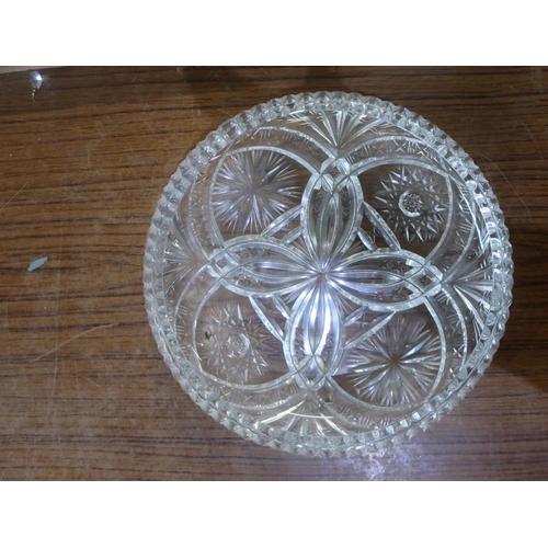 249 - Four division dish with flower motif and a large highly decorated cut glass fruit bowl, boxed