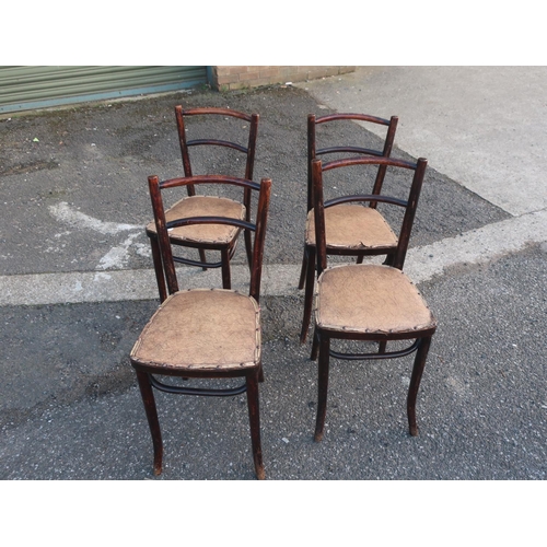 231 - Set of four unusual Bentwood cafe style chairs with leather seats