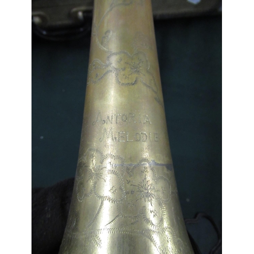 93 - Antoria Melodie brass trombone, cased with mouthpiece