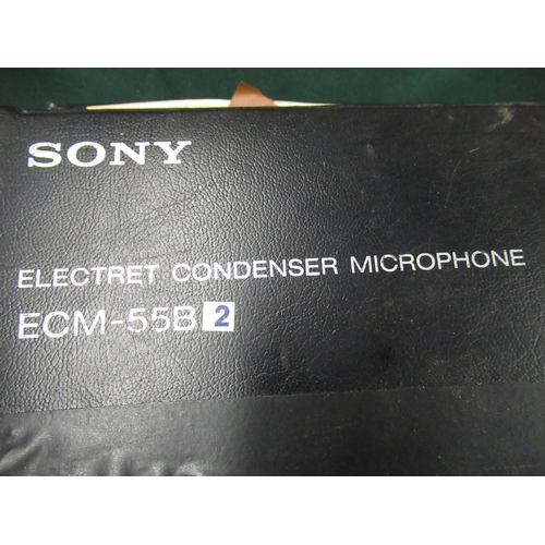 104 - Pair of Sony ECM55B Electret condenser microphones in semi hard cases with additional in-line attenu... 