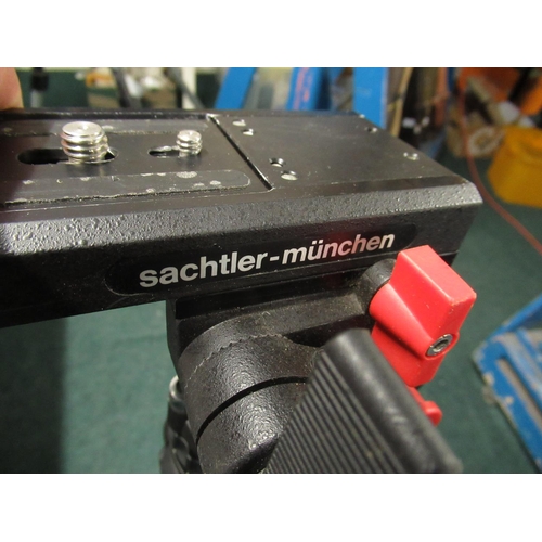 114 - Sachtler-Munchen television type tripod with fluid head  and quick release plate, including tubular ... 