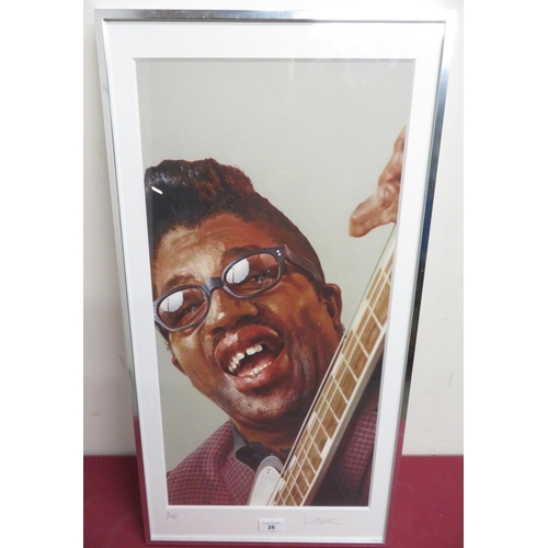 197 - Sebastian Kruger, Bo Diddley, limited edition print no 3/99, signed in pencil, (60cm x 30cm)