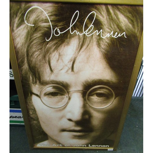 198 - Large framed facsimile signed photograph of John Lennon advertising 'The Art Of John Lennon', 96cm x... 