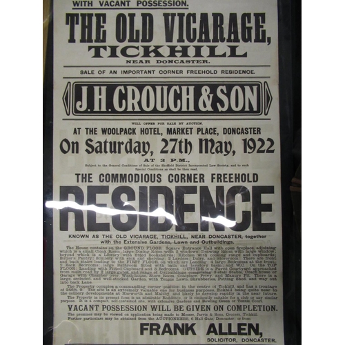 216 - 'With Vacant Possession The Old Vicarage Tickhill' property sale poster for J H Crouch & Son, 101cm ... 