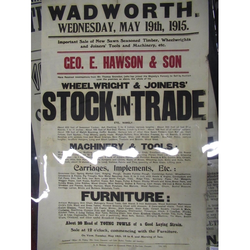 217 - 'Wadworth Wheelwright & Joiners Stock In Trade' auction poster for Geo. E. Hawson & Son, 88cm x 57cm