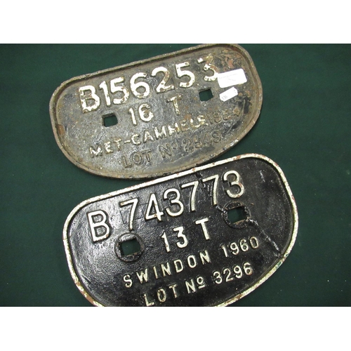 53 - Two wagon plates, one dated Met-Cammell 1954, other dated Swindon 1960 (2)