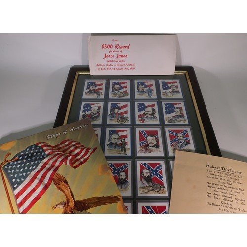 223 - Framed set of American Civil War Leaders Victoria Gallery Cards, Flags of America book and reproduct... 