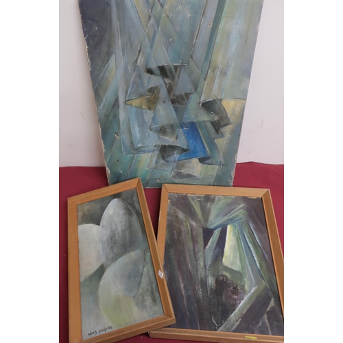 157 - Lewis Creighton (British 1918-1996): Three abstract oils on canvas, signed, 23cm x 43.5cm, another 4... 