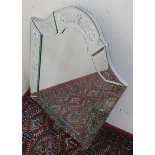 256 - Venetian style arched wall mirror, with etched detail W51cm x H79cm)