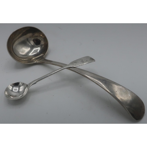 266 - Victorian hallmarked silver Fiddle pattern salt spoon, London 1856, and a Geo.V Old English sauce la... 